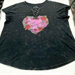 Torrid shirt women’s Betsey Johnson 3 3X 100% cotton charcoal washed distressed
